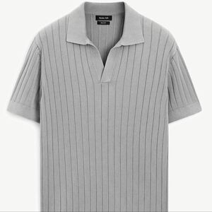 Massimo Dutti Light Gray Ribbed Polo Shirt